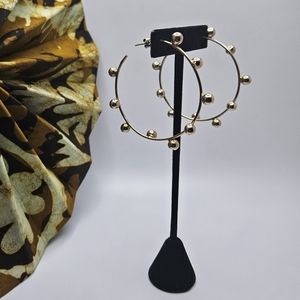 950 Stamped Platinum & 18k Gold Ball Hoop Earrings